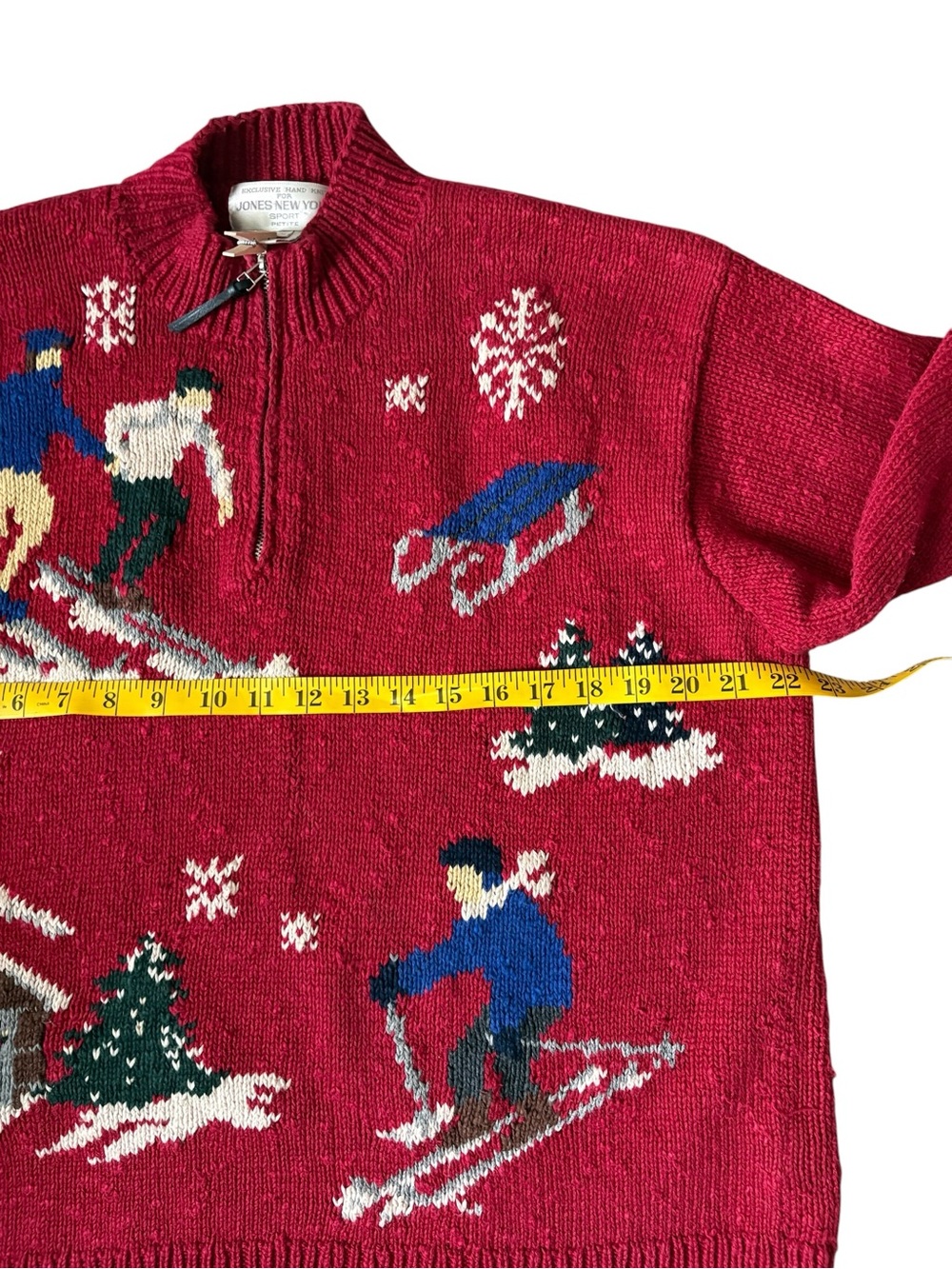 Vintage Jones New York Sport Ski Sweater Red Quarter-Zip Petite Medium 90s Y2K - Picture 9 of 12